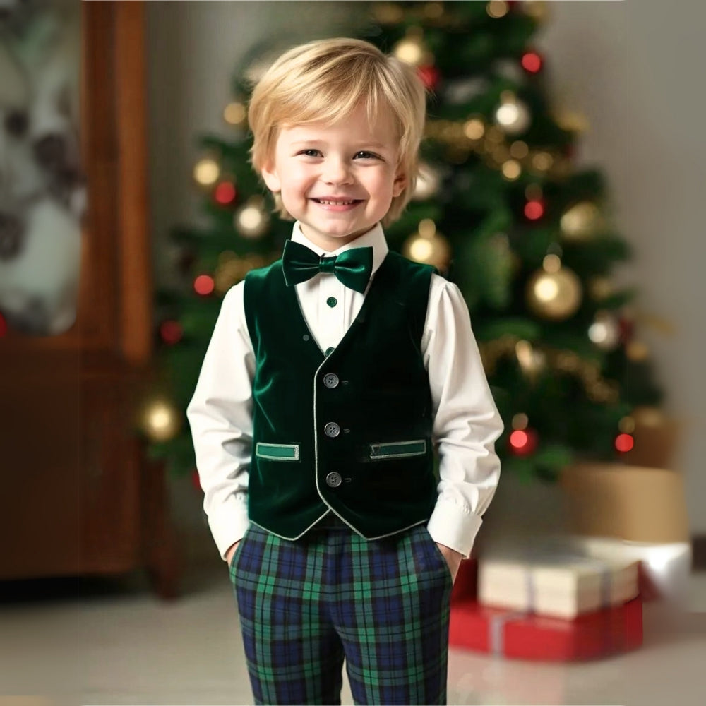 Boys Formal 3-Piece Suit Set with Shirt, Vest, Pants & Bow Tie for Weddings, Parties, Special Occasions | Toddler Kids Dress Outfit