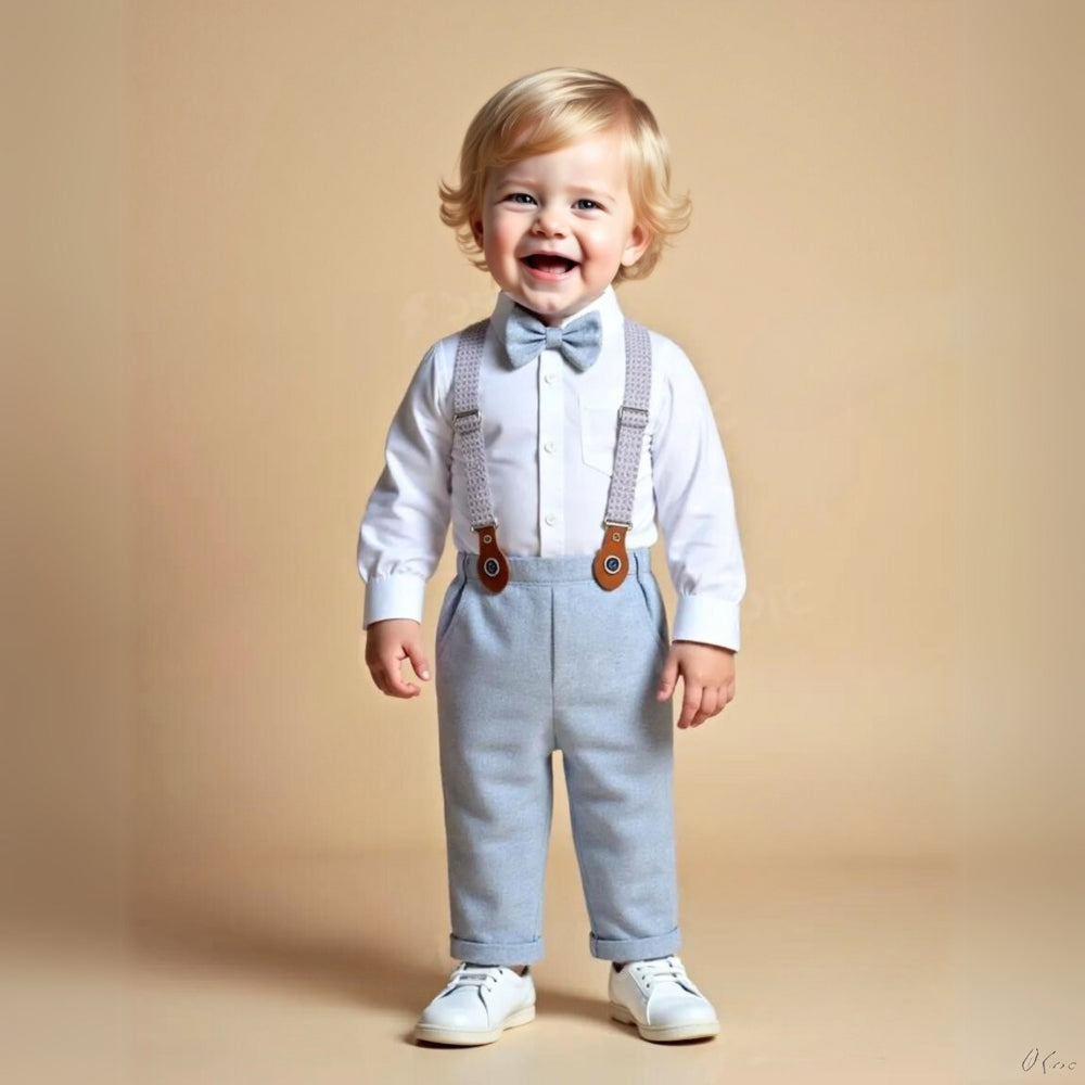 Boys Formal Outfit 3-Piece Set with Shirt Vest Pants Bow Tie Navy Light Blue for Weddings Parties Special Occasions Toddler Kids