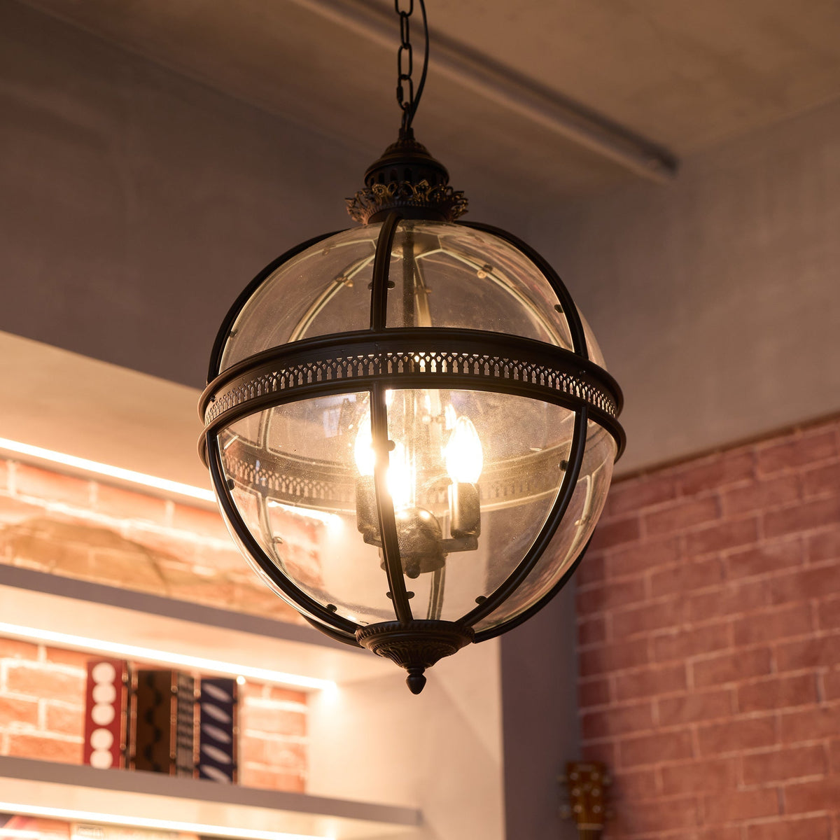 Spherical Glass Shade Ceiling Light E12 Socket Hardwired Overhead Fixture for Dining Table Kitchen Island Breakfast Nook Modern Farmhouse