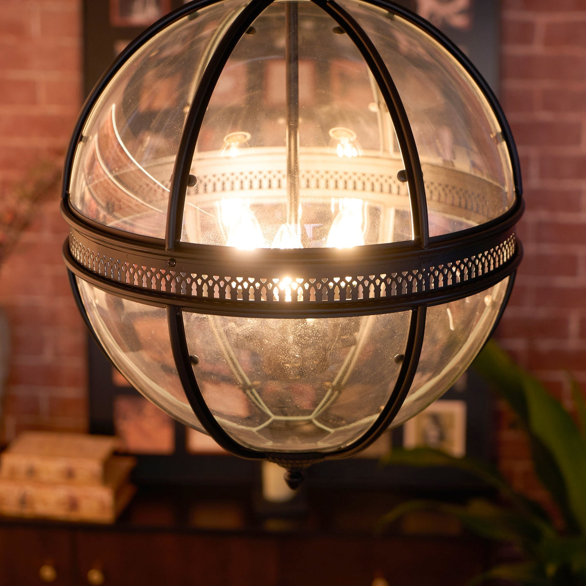 Spherical Glass Shade Ceiling Light E12 Socket Hardwired Overhead Fixture for Dining Table Kitchen Island Breakfast Nook Modern Farmhouse