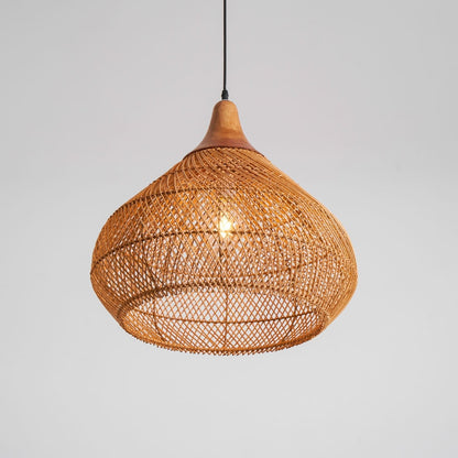 Handwoven Rattan Ceiling Light Fixture for Dining Room and Kitchen Island Over Table Adjustable Drop Natural Fiber Pendant Shade Wood Metal
