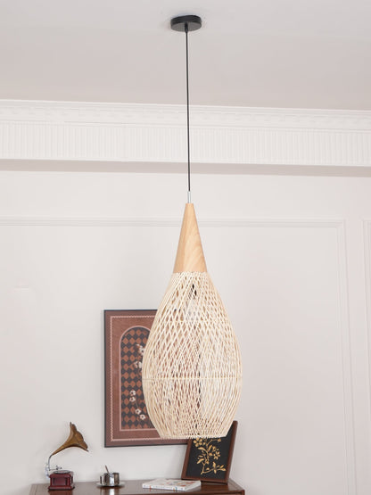 Handwoven Rattan Ceiling Light Fixture for Dining Room and Kitchen Island Over Table Adjustable Drop Natural Fiber Pendant Shade Wood Metal