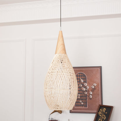 Handwoven Rattan Ceiling Light Fixture for Dining Room and Kitchen Island Over Table Adjustable Drop Natural Fiber Pendant Shade Wood Metal