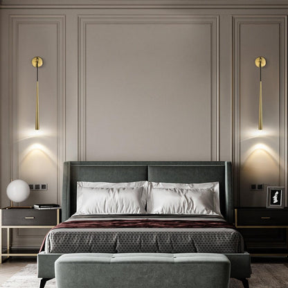 Conical LED Wall Sconce Brass 15 in Vertical Reading Light Bedside Hallway Lighting Modern Minimal Metal Mount Bedroom Accent