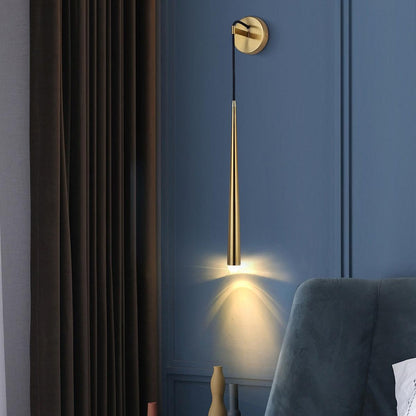 Conical LED Wall Sconce Brass 15 in Vertical Reading Light Bedside Hallway Lighting Modern Minimal Metal Mount Bedroom Accent
