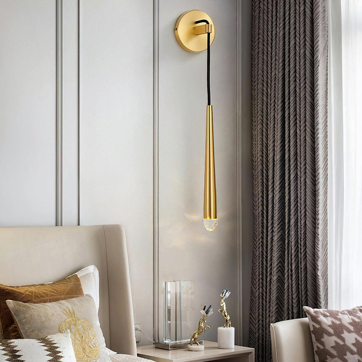 Conical LED Wall Sconce Brass 15 in Vertical Reading Light Bedside Hallway Lighting Modern Minimal Metal Mount Bedroom Accent