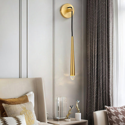Conical LED Wall Sconce Brass 15 in Vertical Reading Light Bedside Hallway Lighting Modern Minimal Metal Mount Bedroom Accent