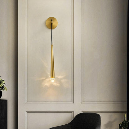 Conical LED Wall Sconce Brass 15 in Vertical Reading Light Bedside Hallway Lighting Modern Minimal Metal Mount Bedroom Accent