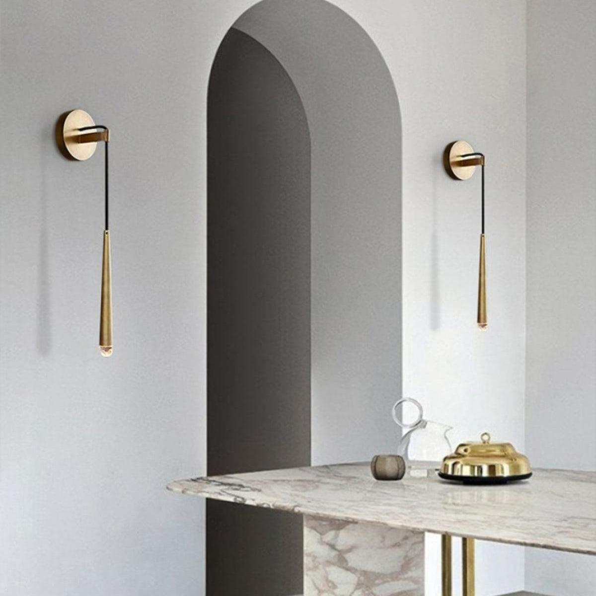 Conical LED Wall Sconce Brass 15 in Vertical Reading Light Bedside Hallway Lighting Modern Minimal Metal Mount Bedroom Accent