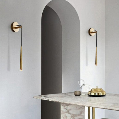 Conical LED Wall Sconce Brass 15 in Vertical Reading Light Bedside Hallway Lighting Modern Minimal Metal Mount Bedroom Accent