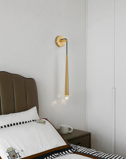 Conical LED Wall Sconce Brass 15 in Vertical Reading Light Bedside Hallway Lighting Modern Minimal Metal Mount Bedroom Accent