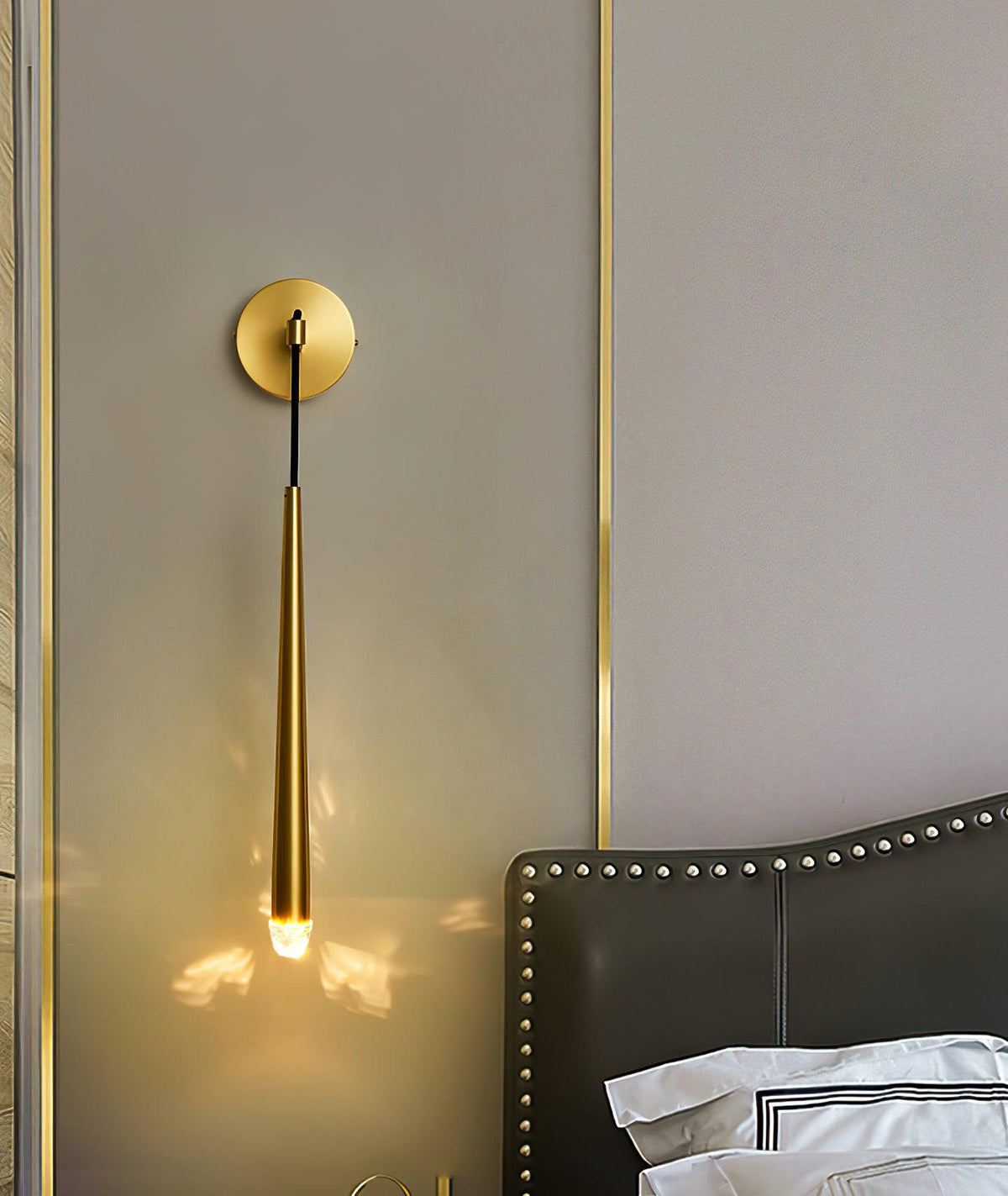 Conical LED Wall Sconce Brass 15 in Vertical Reading Light Bedside Hallway Lighting Modern Minimal Metal Mount Bedroom Accent