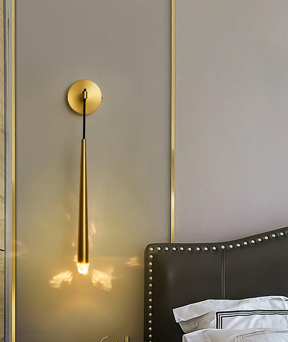 Conical LED Wall Sconce Brass 15 in Vertical Reading Light Bedside Hallway Lighting Modern Minimal Metal Mount Bedroom Accent