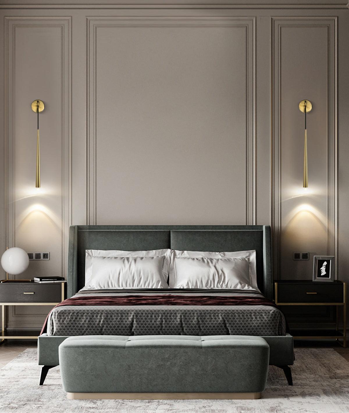 Conical LED Wall Sconce Brass 15 in Vertical Reading Light Bedside Hallway Lighting Modern Minimal Metal Mount Bedroom Accent