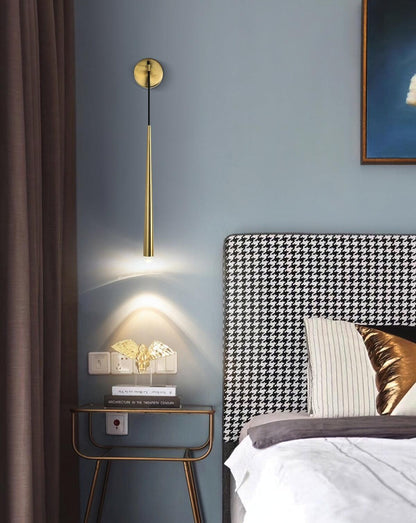 Conical LED Wall Sconce Brass 15 in Vertical Reading Light Bedside Hallway Lighting Modern Minimal Metal Mount Bedroom Accent