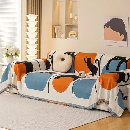 Breezy Sofa Cover - Chenille, Cat Print, Multi-Use