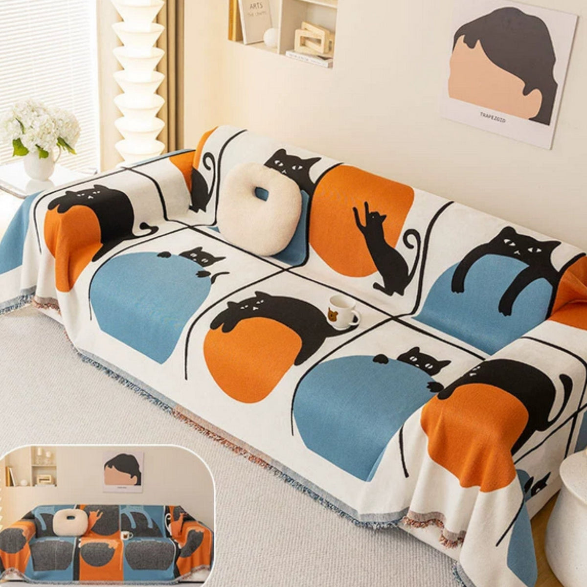 Breezy Sofa Cover - Chenille, Cat Print, Multi-Use