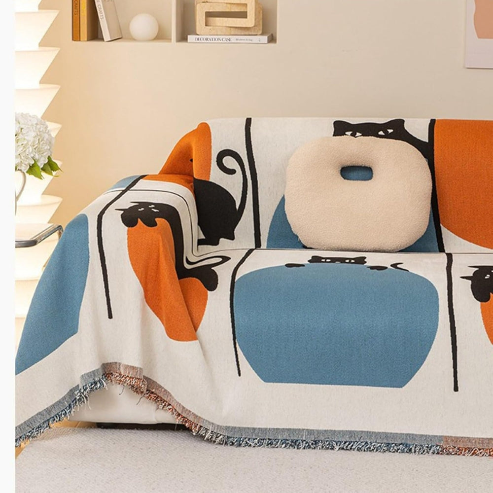 Breezy Sofa Cover - Chenille, Cat Print, Multi-Use