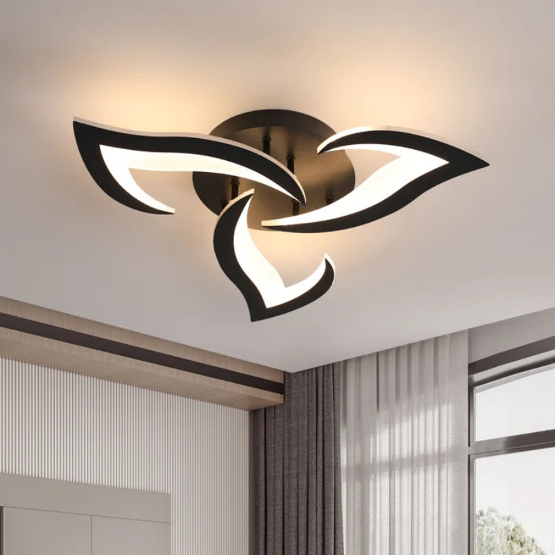 Flush Mount LED Fixture Metal Acrylic Black Layered Floral Pattern for Bedroom Living Room Hallway Contemporary Home Decor Overhead Light