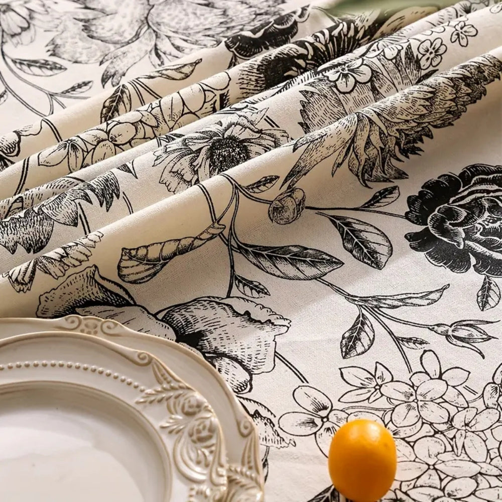 Brielle Custom Tablecloth - Cotton Polyester Blend, Floral Tassels