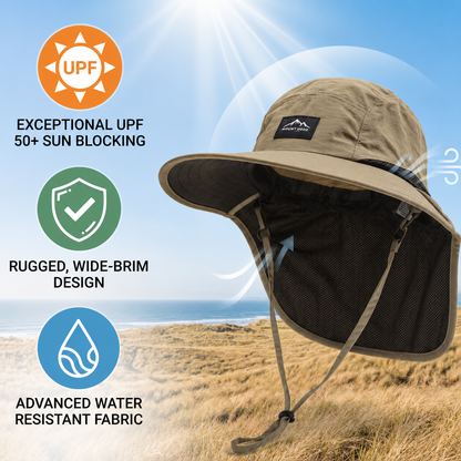 Wide-Brim Sun Hat with Full Neck Shield & UPF 50+ UV Protection for Men & Women – Quick-Dry Outdoor Headwear