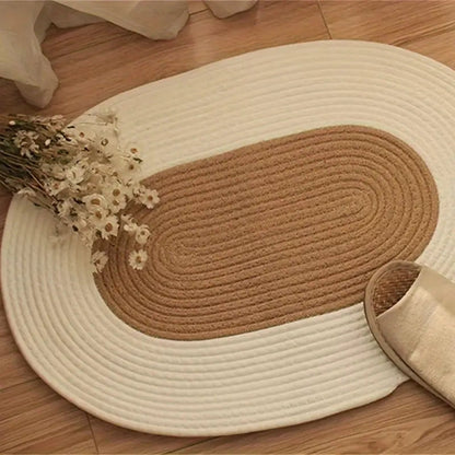 Brynley Area Rug - Washable Braided Hemp, Boho Oval Design