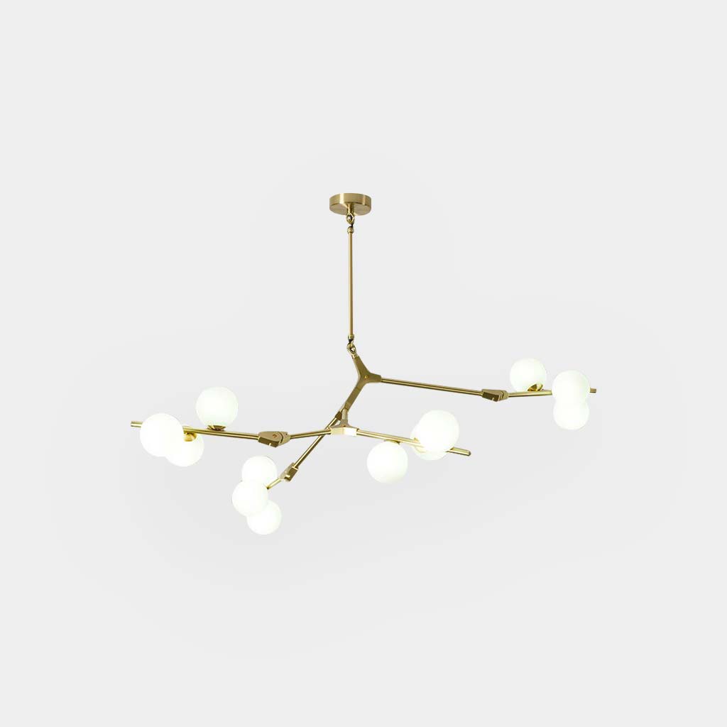 Sculptural Glass Sphere Chandelier with Adjustable LED Light — Multi-Arm Metal Frame Statement Fixture for Open Dining Spaces, Great Rooms &