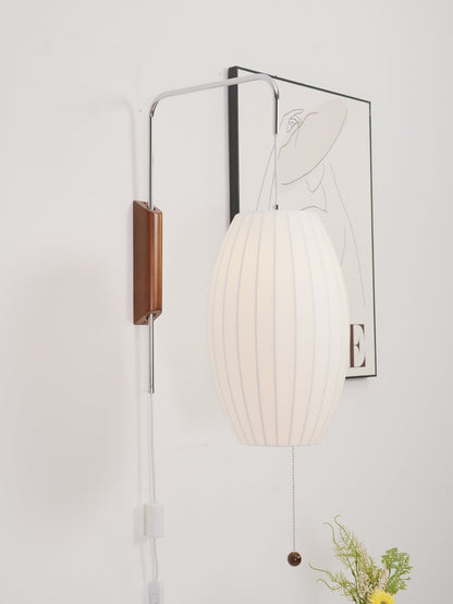 Swivel Sphere Wall Light with Adjustable Cord 15.7 in Walnut Chrome Finish Plug-In LED Sconce for Bedroom Office Living Room