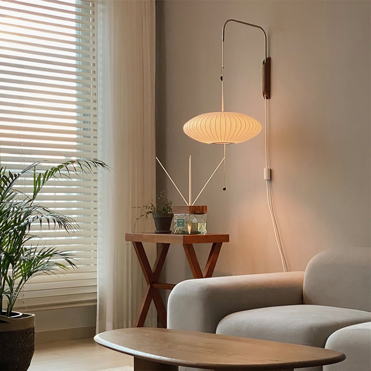Swivel Sphere Wall Light with Adjustable Cord 15.7 in Walnut Chrome Finish Plug-In LED Sconce for Bedroom Office Living Room