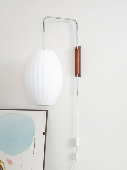 Swivel Sphere Wall Light with Adjustable Cord 15.7 in Walnut Chrome Finish Plug-In LED Sconce for Bedroom Office Living Room