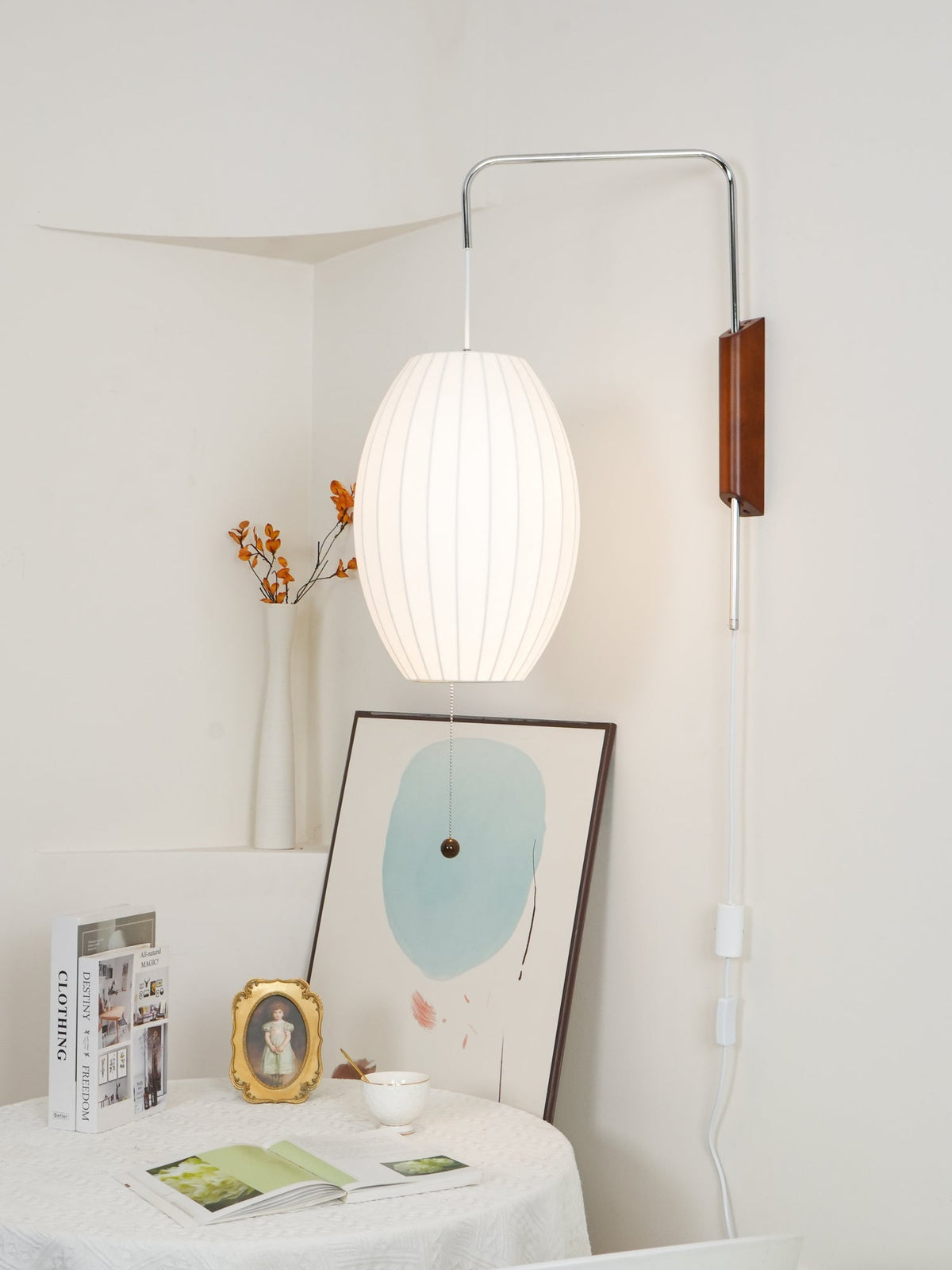 Modern Sconce Light Fixture with Walnut Accent for Bedroom Reading Nook Hallway 11x16 inch Wall Mount LED Compatible