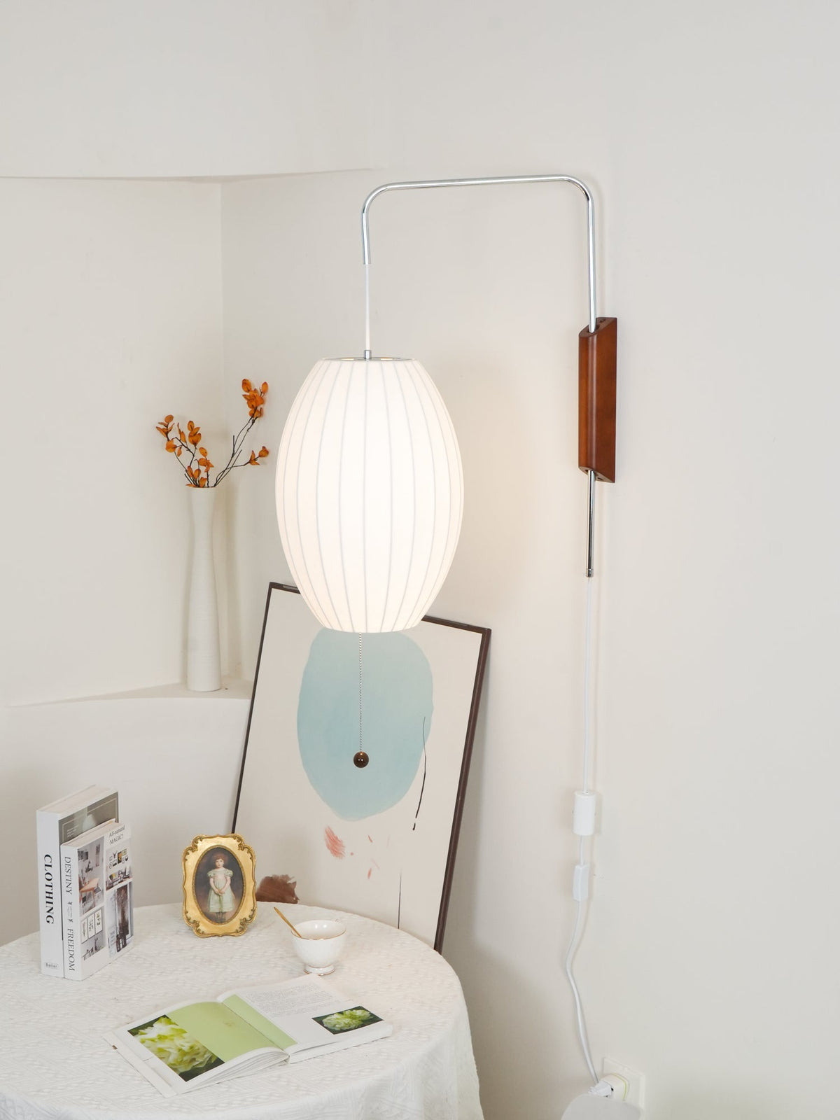 Modern Sconce Light Fixture with Walnut Accent for Bedroom Reading Nook Hallway 11x16 inch Wall Mount LED Compatible