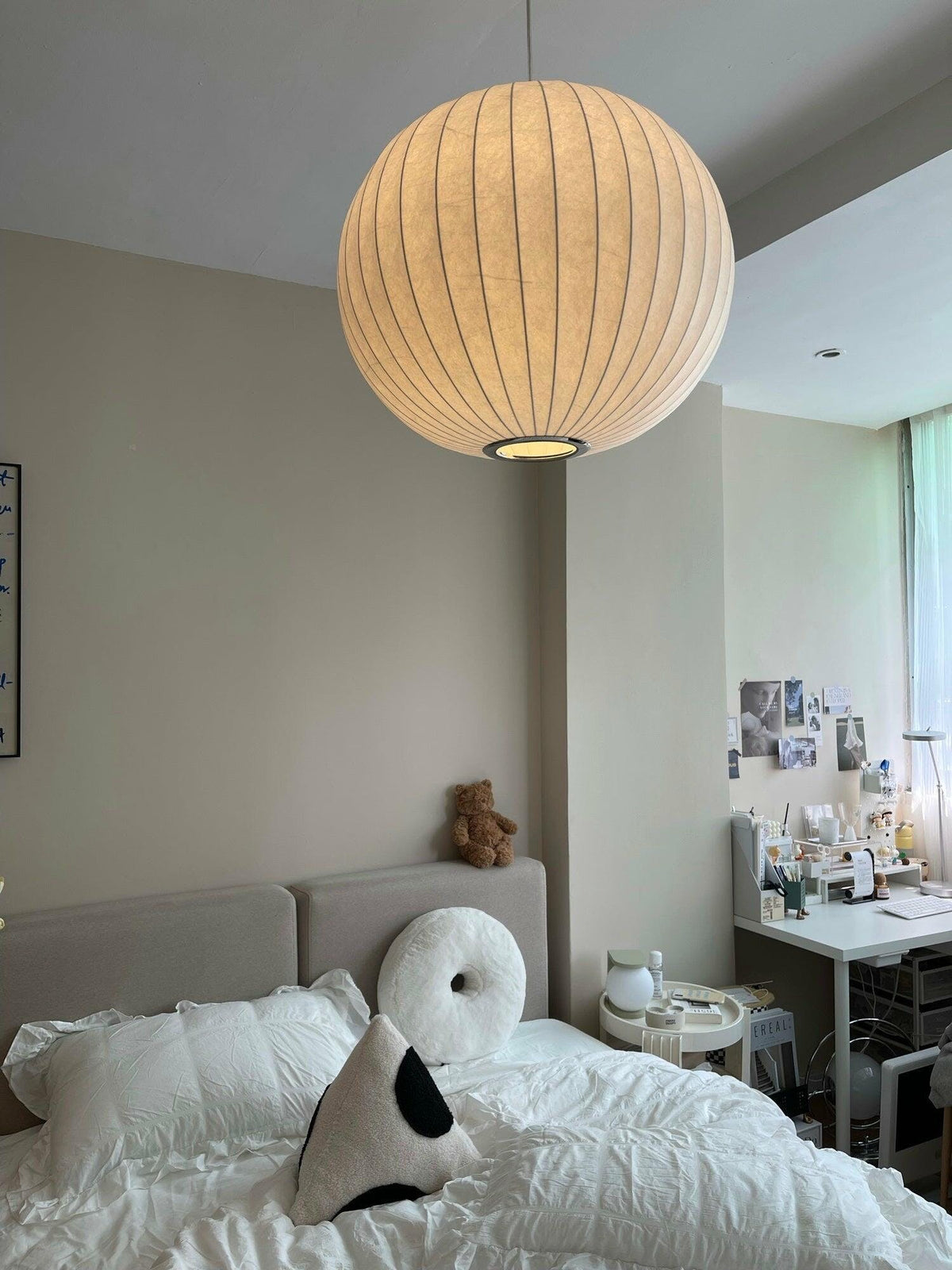Steel Wire Silk Shade Ceiling Light 20 in White for Kitchen Island Dining Room Modern Pendant Lamp Hanging Fixture Adjustable Cord E26 Base