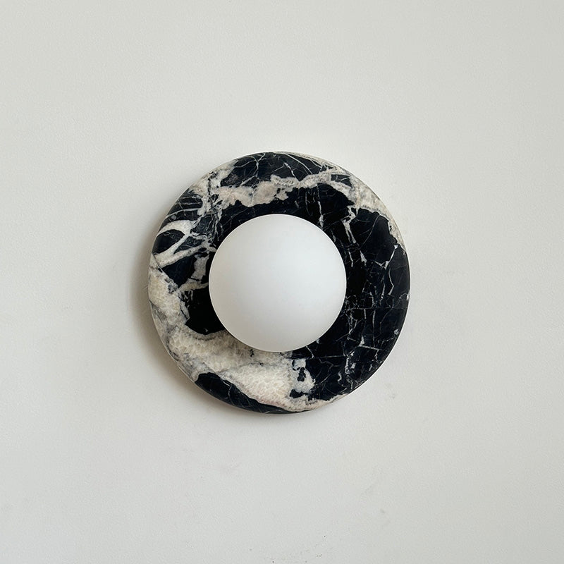 Round Glass Sconce with Natural Stone Backplate – 8-Inch Contemporary Fixture for Entryways, Bedrooms & Corridors