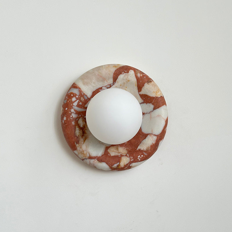 Round Glass Sconce with Natural Stone Backplate – 8-Inch Contemporary Fixture for Entryways, Bedrooms & Corridors