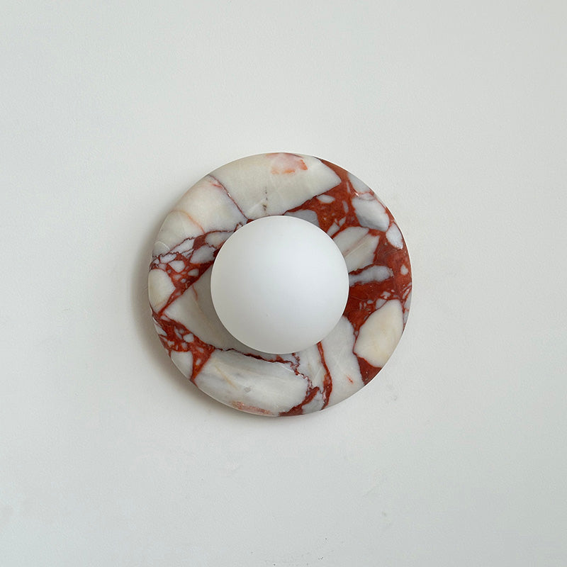 Round Glass Sconce with Natural Stone Backplate – 8-Inch Contemporary Fixture for Entryways, Bedrooms & Corridors