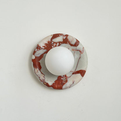 Round Glass Sconce with Natural Stone Backplate – 8-Inch Contemporary Fixture for Entryways, Bedrooms & Corridors