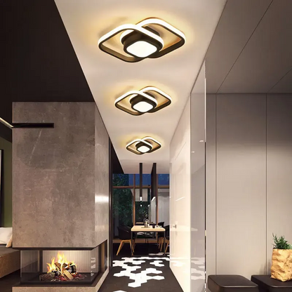 Double Ring LED Flush Mount Light Black Contemporary Overhead Fixture for Entryway Foyer Apartment Passageway Interior Decor
