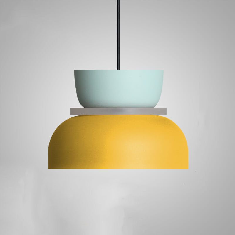 Single-Bulb Metal Hanging Fixture with Adjustable Cord in Vibrant Two-Tone Hues for Kitchen Island Dining Room Bedroom