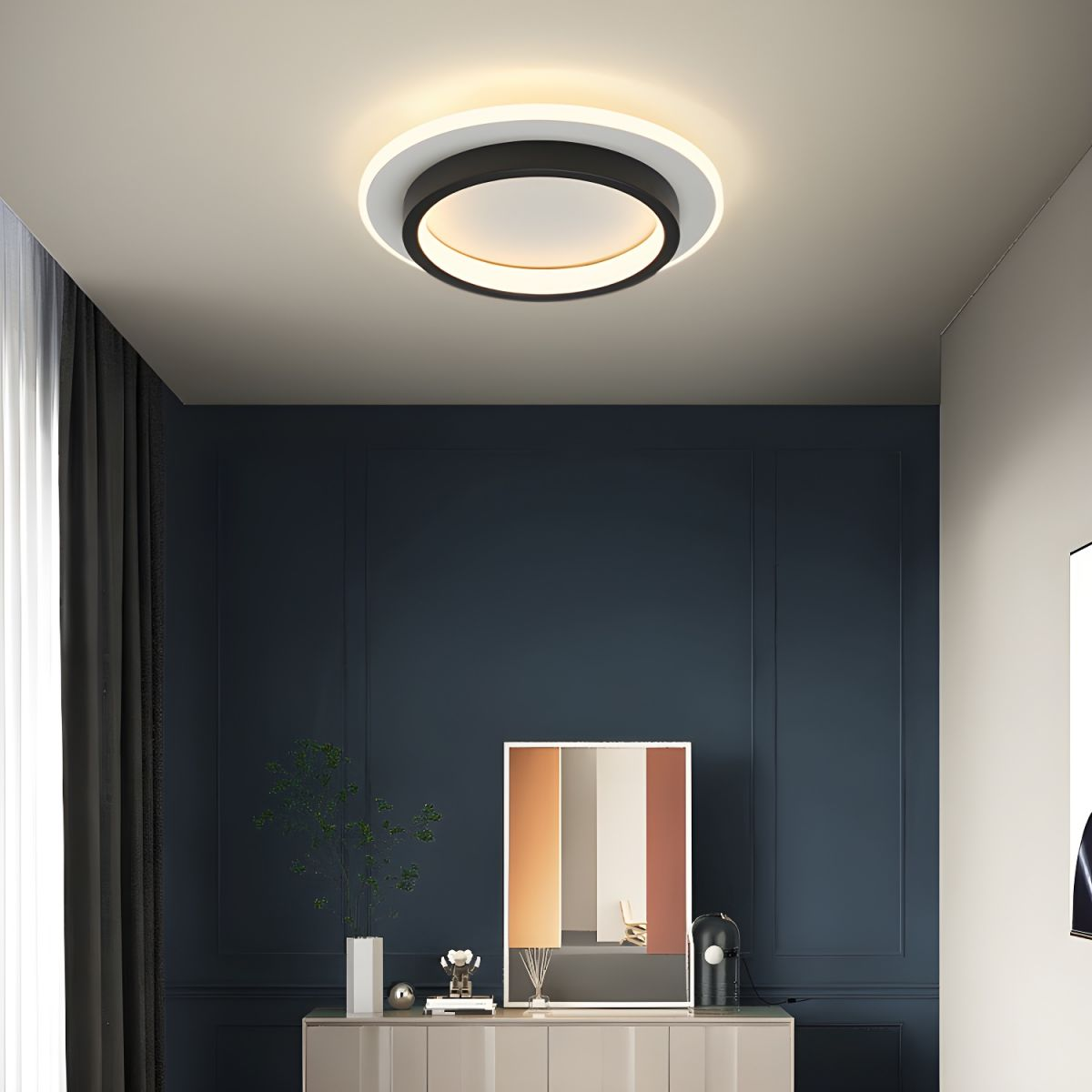 9.4 in Round LED Flush Mount Light with Ring Glow Effect for Hallways Bedrooms Entryways Modern Low-Profile Fixture Aluminum Acrylic