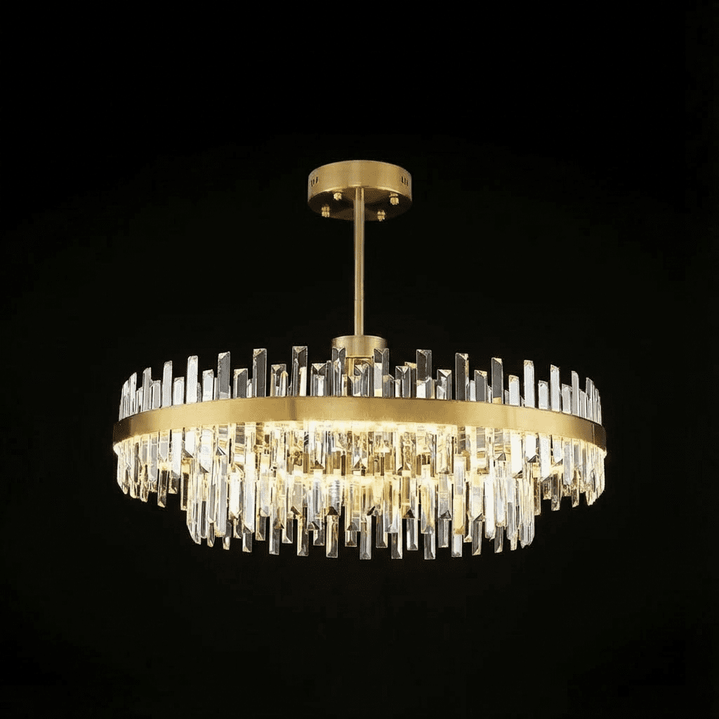 Crystal Ceiling Fixture with Adjustable Light Tones Gold Metal Frame 31.5 Inch for Dining Room Living Room Bedroom Modern Overhead Lighting