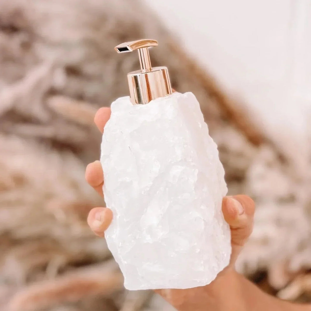 Natural Gemstone Liquid Soap Pump for Bathroom Vanity Countertop Decor Rose Quartz White Crystal Handcrafted Stone Dispenser for Kitchen Sin