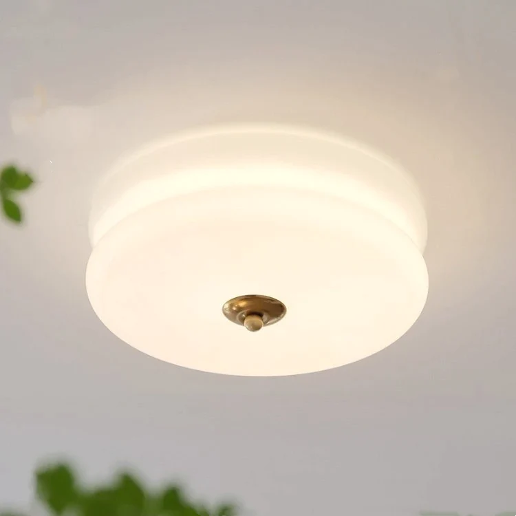Round Flush Mount LED Fixture with 3 Color Temperatures Glass Metal 5 in Height for Bedroom Dining Room Kitchen Adjustable Kelvin Switch Mod