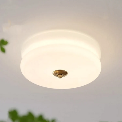 Round Flush Mount LED Fixture with 3 Color Temperatures Glass Metal 5 in Height for Bedroom Dining Room Kitchen Adjustable Kelvin Switch Mod