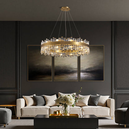 Tiered Crystal Ceiling Fixture in Gold Finish for Dining Rooms and Kitchen Islands – Adjustable Height, Multi-Size Options, E12 Candelabra B