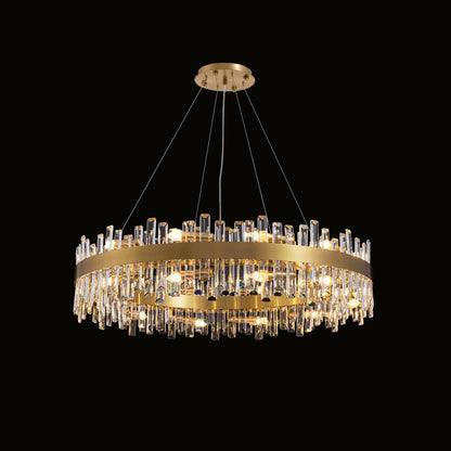 Tiered Crystal Ceiling Fixture in Gold Finish for Dining Rooms and Kitchen Islands – Adjustable Height, Multi-Size Options, E12 Candelabra B