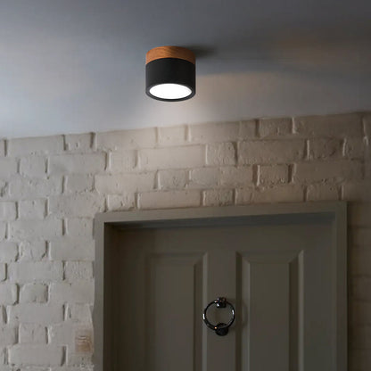Compact LED Flush Mount Ceiling Light Fixture Wood & Metal Accent for Entryway Hallway Bedroom Kitchen 5W 7W Surface Mount Minimalist Modern