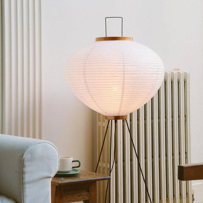 Tall Paper Lantern Floor Lamp with Metal Base for Bedrooms & Living Rooms | Soft Warm Glow | East Asian Minimalist Standing Light for Cozy R