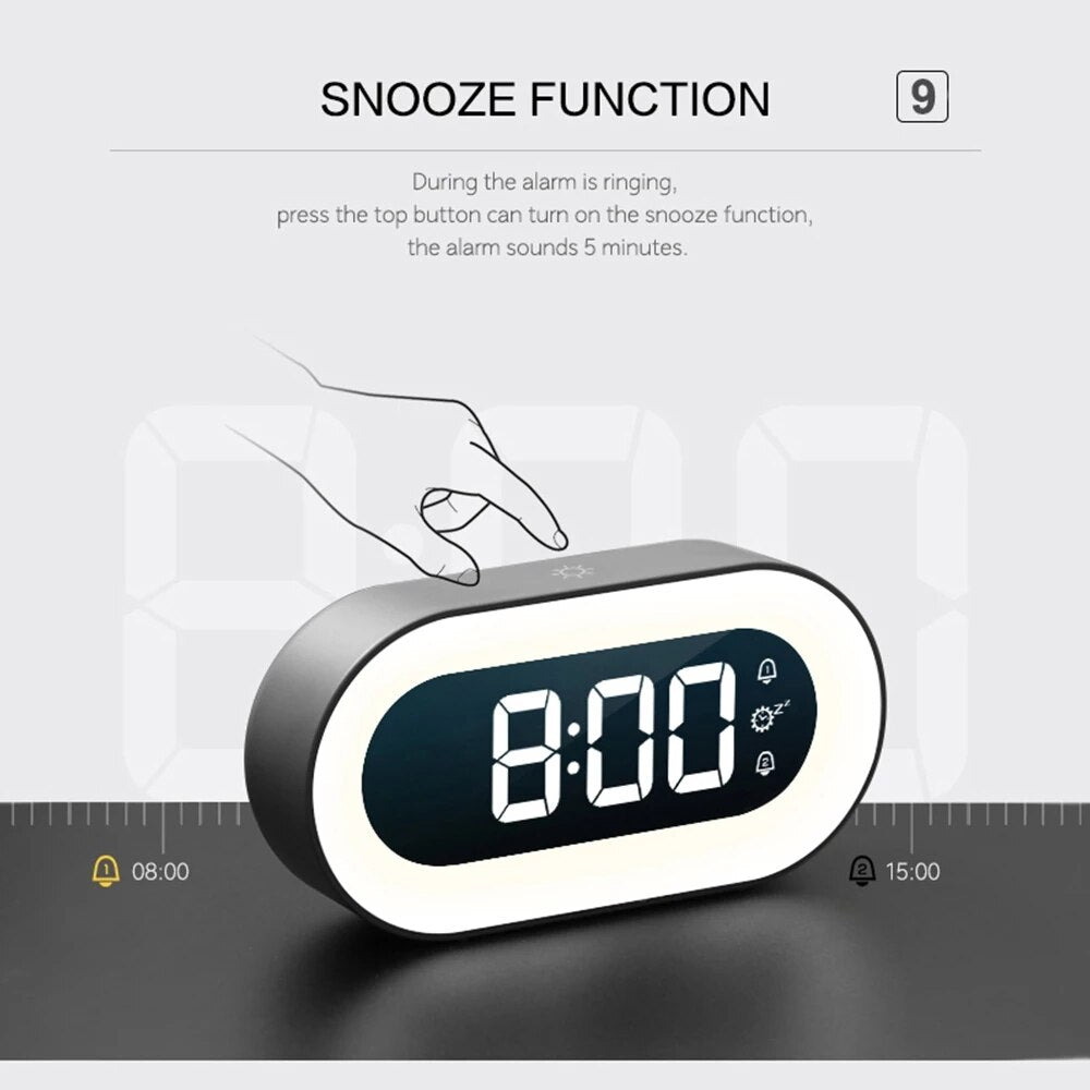 CalmGlow | Digital Alarm Clock with Night Light & Soothing Sounds | Compact Design for Relaxation