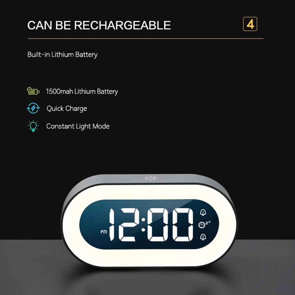 CalmGlow | Digital Alarm Clock with Night Light & Soothing Sounds | Compact Design for Relaxation